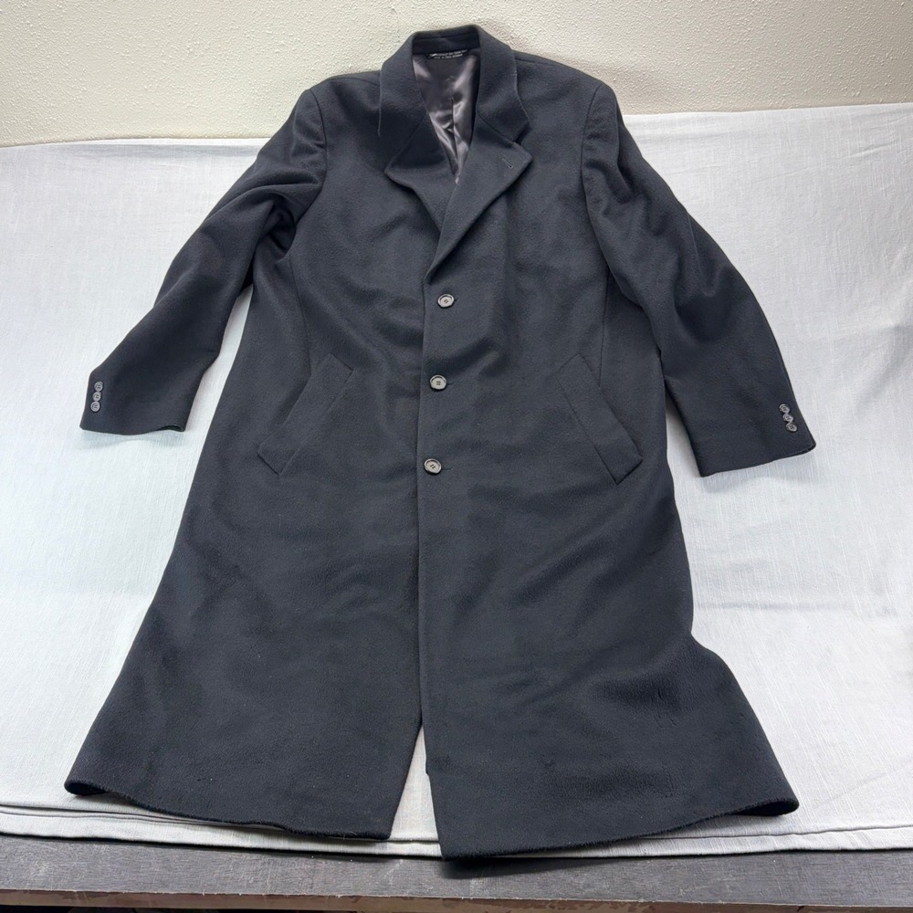 John Weitz Overcoat Mens 48L Long Wool Blend Charcoal Gray 3-Button Formal Coat